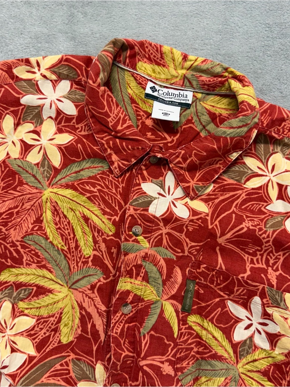Vintage Columbia Shirt Floral Hawaiian Linen Blend Button Up Mens 3XB Big